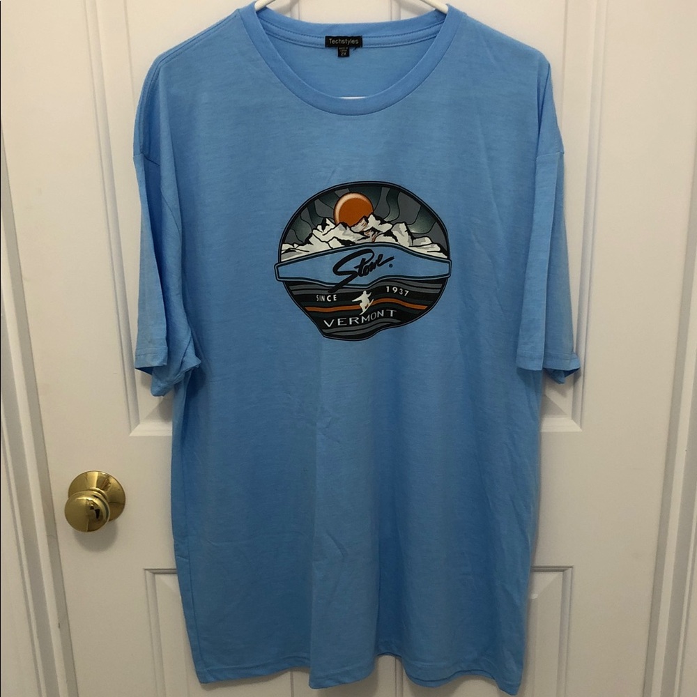 Stowe, Vermont Light Blue Graphic Crew Neck T-Shirt